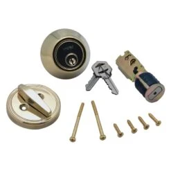 AP Products® 013-222 - Polished Brass Standard Key Deadbolt Knob Lock Set